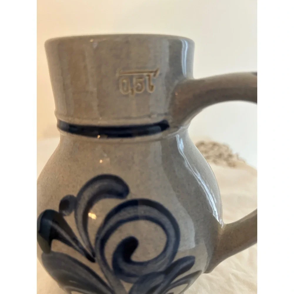 German Salt Glazed Stoneware Pitcher 0.5L Bettenhausen Burgerhaus Blue Grey Jug